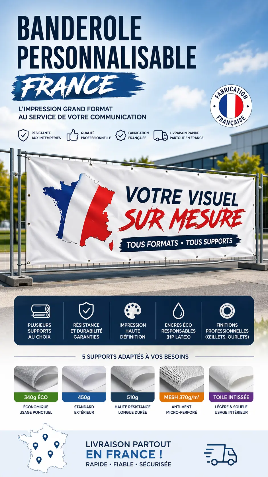 Banderole personnalisable France impression grand format sur mesure
