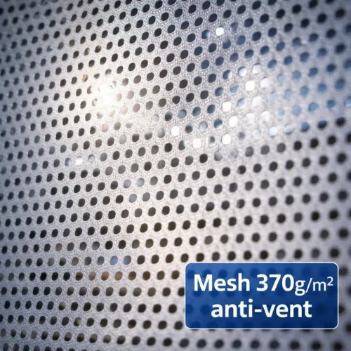 Zoom micro-perforations banderole mesh 370g anti-vent personnalisable en contre-jour