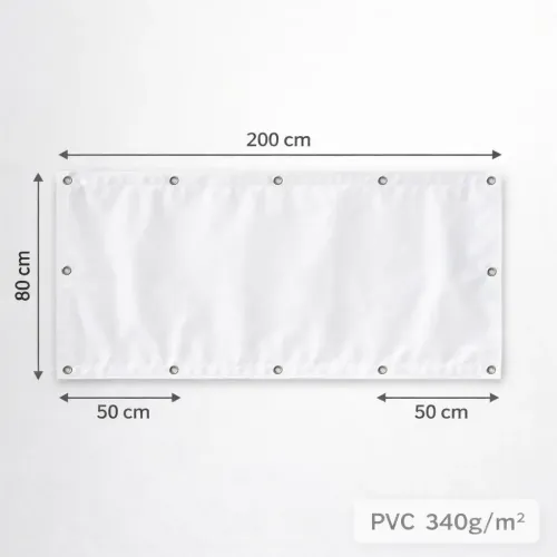 Dimensions banderole 340g éco personnalisable 200x80 cm avec œillets tous les 50 cm