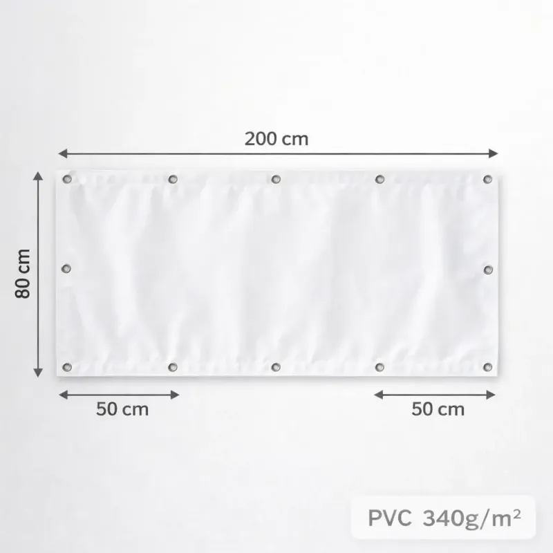 Dimensions banderole 340g éco personnalisable 200x80 cm avec œillets tous les 50 cm