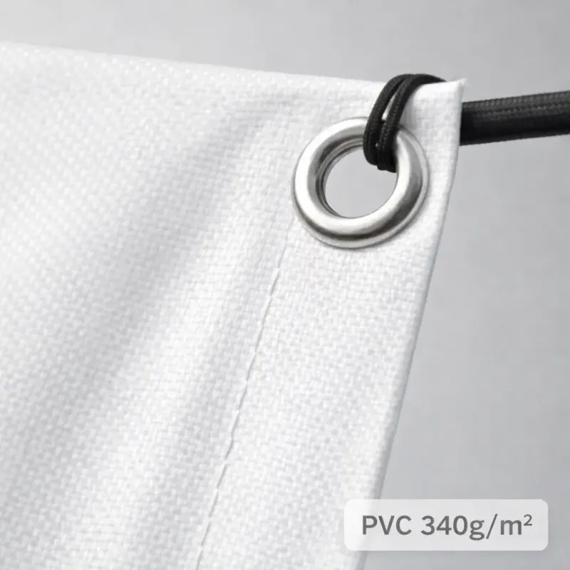Zoom texture banderole 340g éco personnalisable en PVC avec œillet renforcé et sandow noir